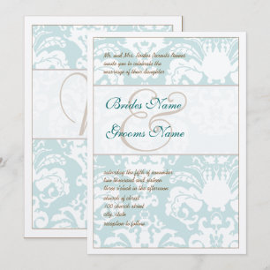 Invitación a la boda de Damasco azul y marrón Aqua