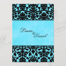 Invitación a la boda de Damasco azul y negro