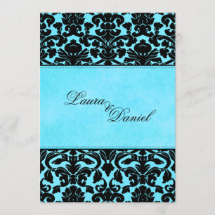 Invitación a la boda de Damasco azul y negro