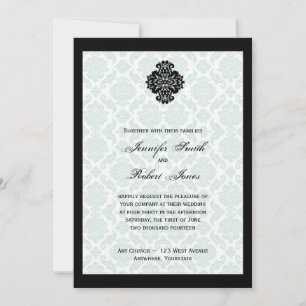 Invitación a la boda de Damasco Azul y Negro claro
