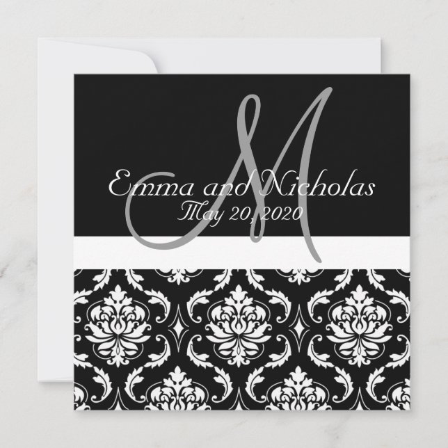Invitación a la boda de Damasco Blanco Negro (Anverso)