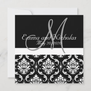 Invitación a la boda de Damasco Blanco Negro