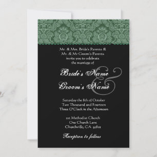 Invitación a la boda de Damasco Blanco Verde y Neg
