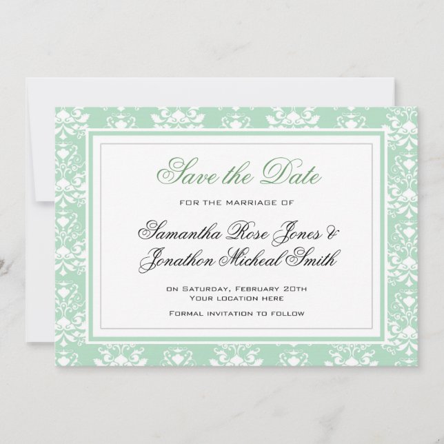 Invitación a la boda de Damasco blanco y de la Cas (Anverso)