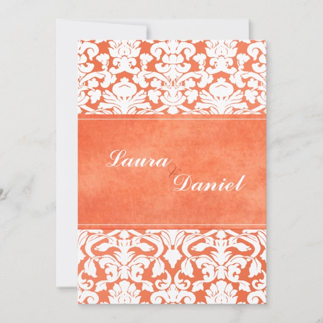 Invitación a la boda de Damasco blanco y naranja (Anverso)