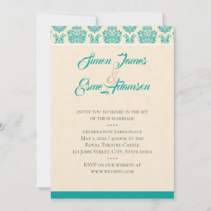 Invitación a la boda de Damasco con crema y Verde 