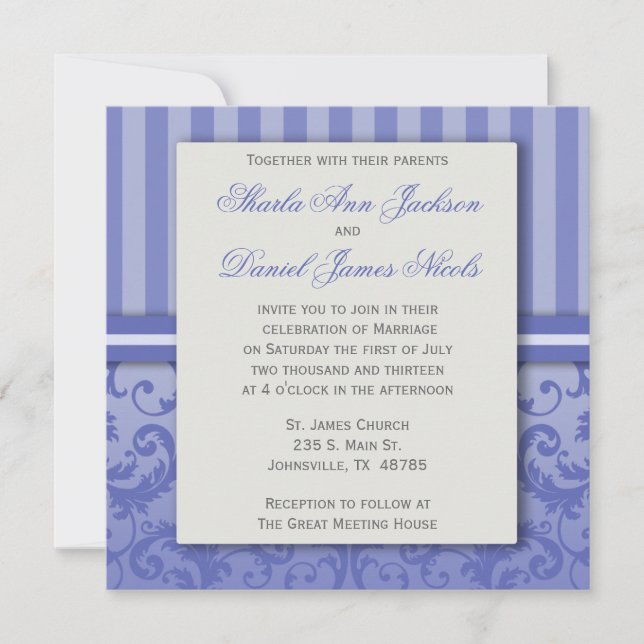 Invitación a la boda de Damasco con estribo púrpur (Anverso)