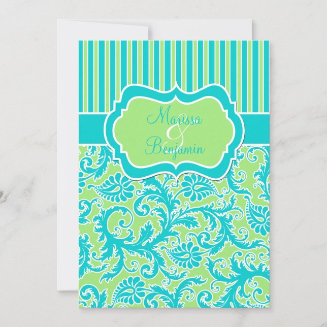 Invitación a la boda de Damasco con franja blanca  (Anverso)