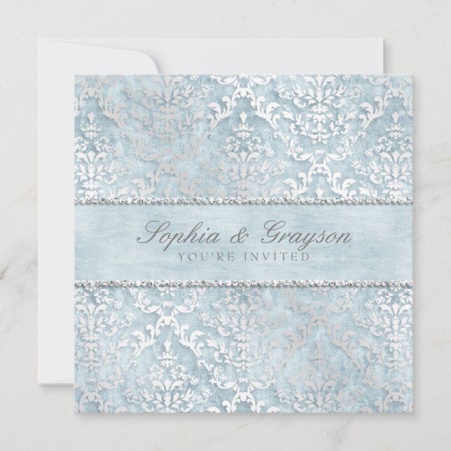 Invitación a la boda de Damasco con Glimmer Azul e (Anverso)