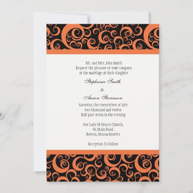 Invitación a la boda de Damasco con Naranja (Anverso)