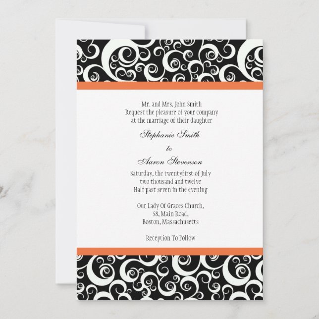 Invitación a la boda de Damasco con Naranja (Anverso)