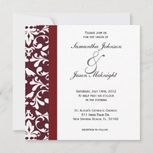Invitación a la boda de damasco de Borgoña