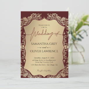 Invitación A La Boda De Damasco De Borgoña Y Oro