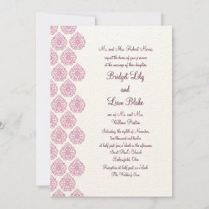 Invitación a la boda de Damasco de época rosa/blan
