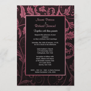 Invitación a la boda de Damasco de frambuesa y neg