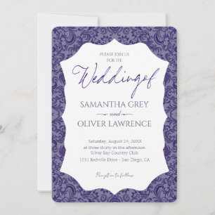 Invitación a la boda de Damasco de Gris Morado