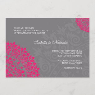 Invitación a la boda de Damasco de Gris y Pink Cal