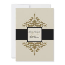 Invitación a la boda de damasco de marfil negro y 