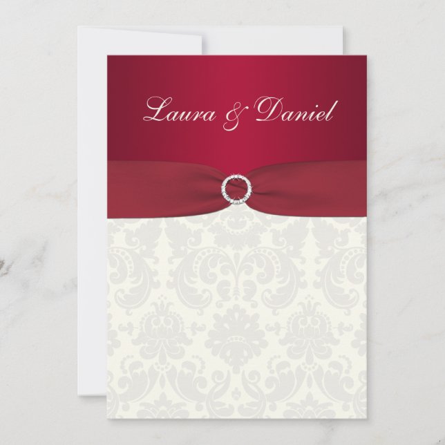 Invitación a la boda de Damasco de Marfil y Rojo (Anverso)