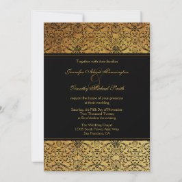 Invitación a la boda de damasco de oro negro desva