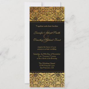 Invitación a la boda de damasco de oro negro desva