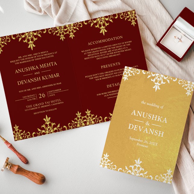 Invitación a la boda de Damasco de Oro Rojo de Est (Subido por el creador)