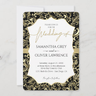 Invitación a la boda de Damasco de Oro y Negro
