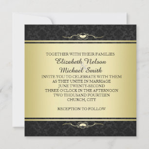 Invitación a la Boda de Damasco de Oro y Negro de 
