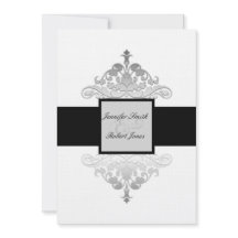 Invitación a la boda de Damasco en blanco negro y 