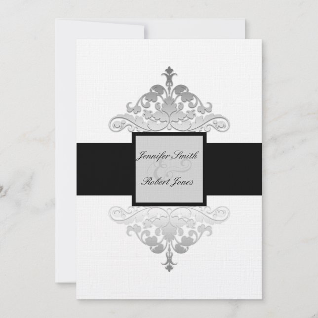 Invitación a la boda de Damasco en blanco negro y  (Anverso)