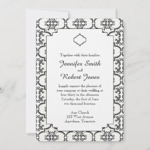 Invitación a la boda de Damasco en blanco y negro