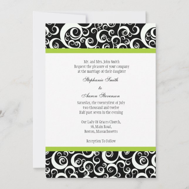 Invitación a la boda de Damasco en blanco y negro  (Anverso)