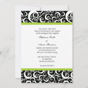 Invitación a la boda de Damasco en blanco y negro 
