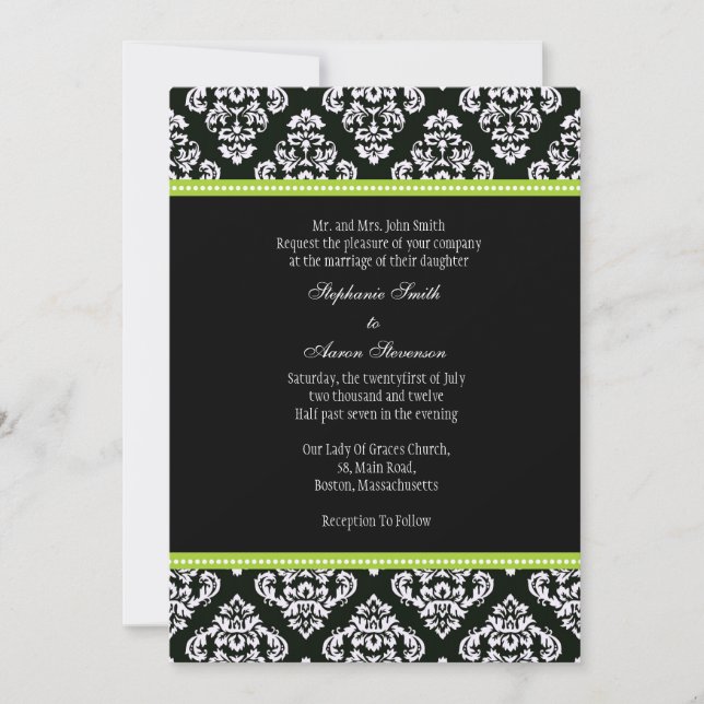 Invitación a la boda de Damasco en blanco y negro (Anverso)
