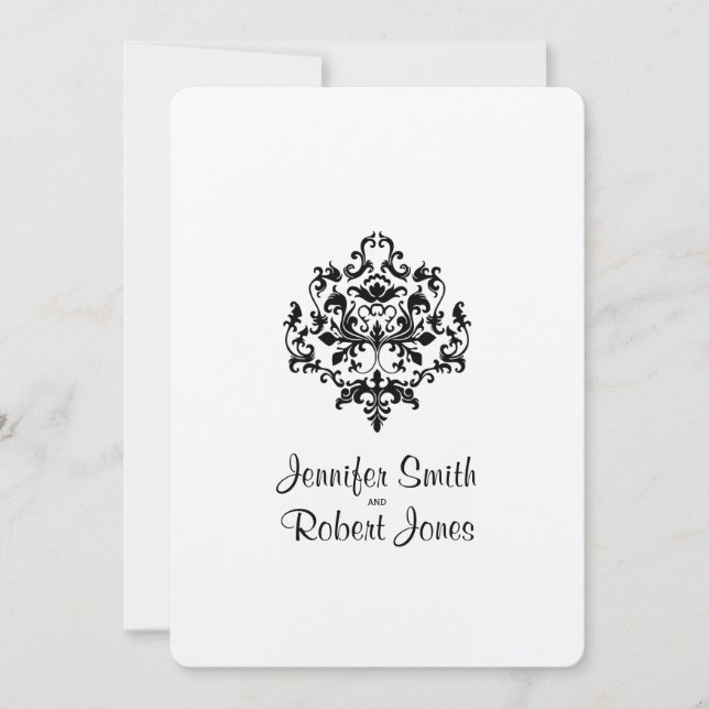 Invitación a la boda de Damasco en blanco y negro (Anverso)