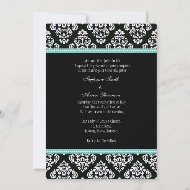 Invitación a la boda de Damasco en blanco y negro (Anverso)