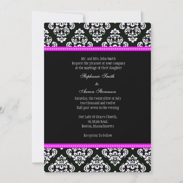 Invitación a la boda de Damasco en blanco y negro (Anverso)