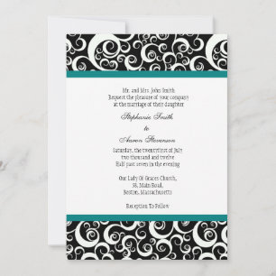 Invitación a la boda de Damasco en blanco y negro 