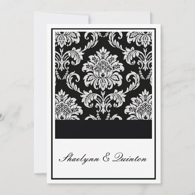 Invitación a la boda de Damasco en blanco y negro (Anverso)