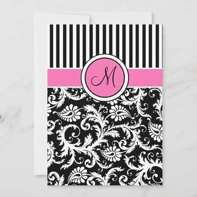 Invitación a la boda de Damasco en franja blanca y (Anverso)