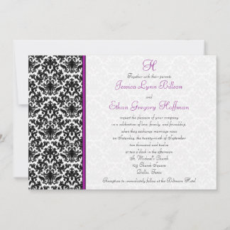 Invitación a la boda de Damasco en negro, blanco y