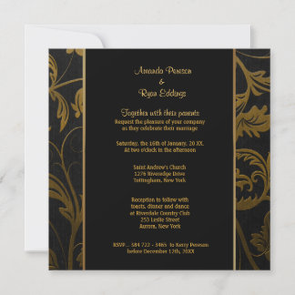 Invitación a la boda de Damasco en negro y oro - C