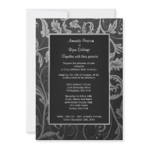 Invitación a la boda de Damasco en negro y plata