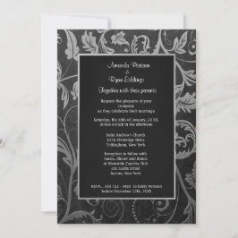 Invitación a la boda de Damasco en negro y plata