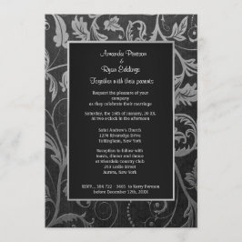 Invitación a la boda de Damasco en negro y plata