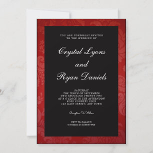 Invitación a la boda de Damasco en negro y rojo