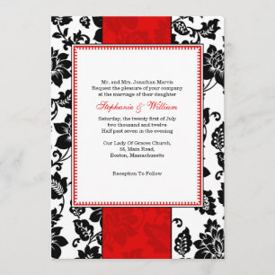 Invitación a la boda de Damasco en negro y rojo