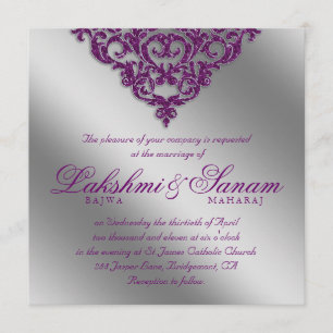Invitación a la boda de Damasco Esparkle Plata Púr