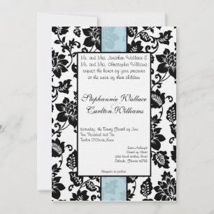 Invitación a la boda de Damasco Floral negro/azul