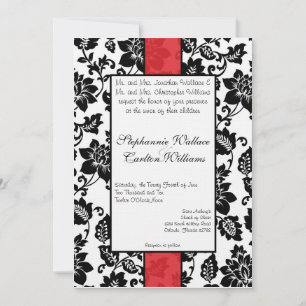 Invitación a la boda de Damasco floral negro/rojo
